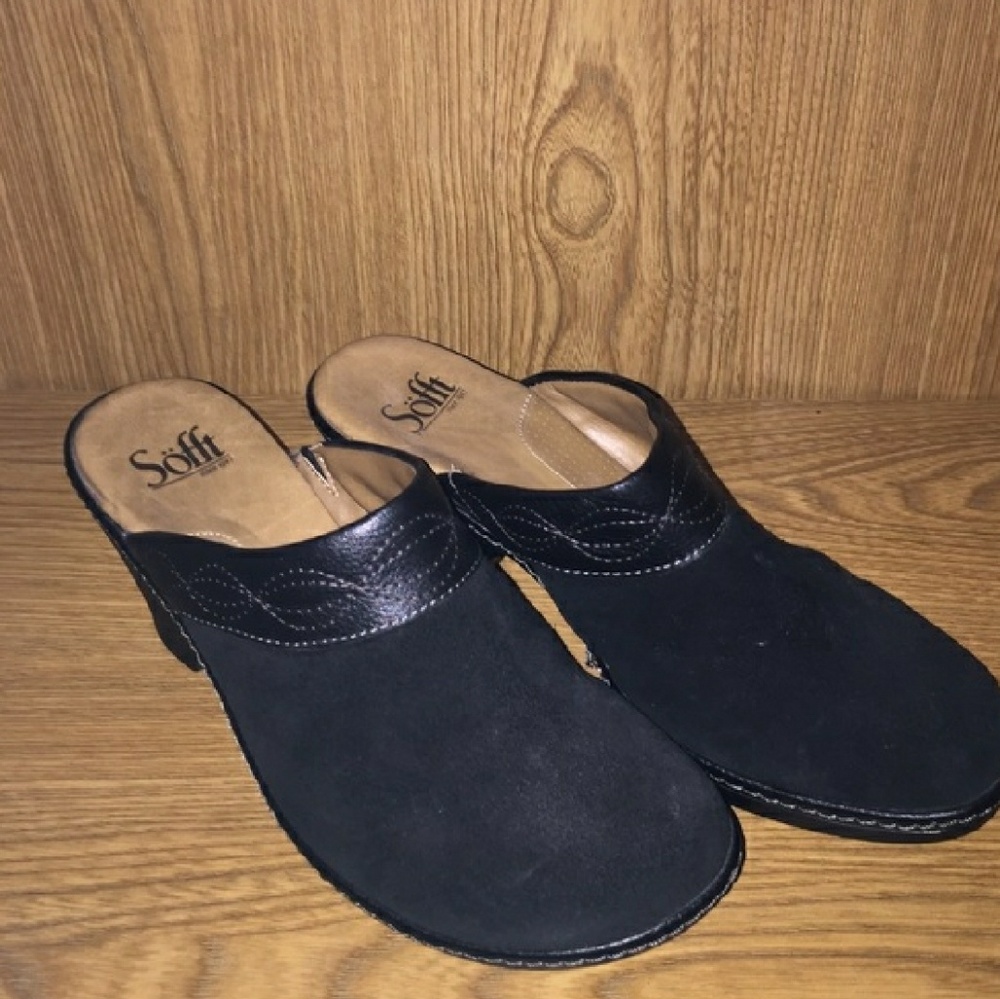 SALE! Sofft Suede black slip on clogs.